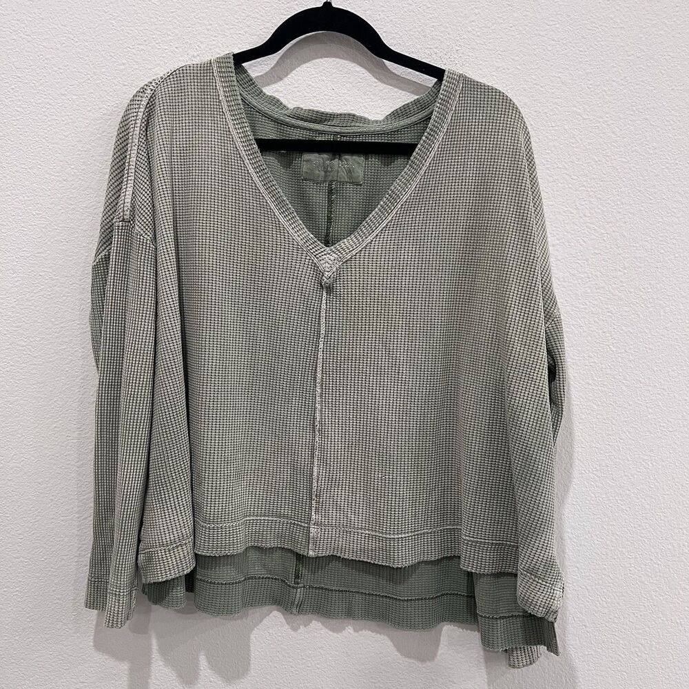 Anthropologie x Pilcro Women's Moira Pullover Thermal Top Long Sleeve Green Med